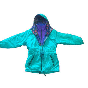 Edelweiss Vintage Ski Coat Parka Women's Sz Small 90's Teal Green Purple
